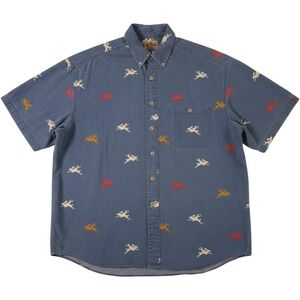 Vintage 90s Barn Fly Shirt Mens Medium Blue Rodeo Rabbits Bunny Short Sleeve
